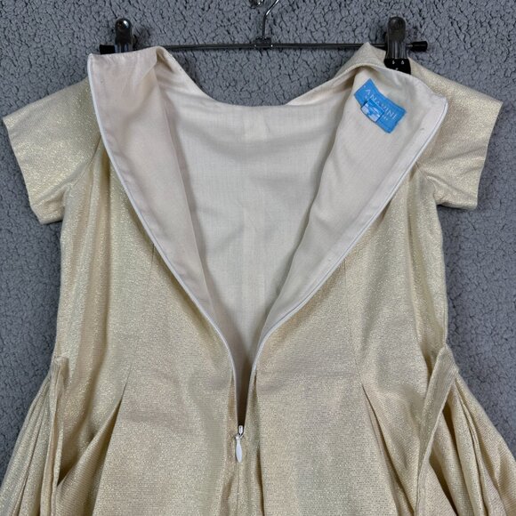 Vintage Anavini Hand Smocked Size 5 Beige Short Sleeeves Pleated Dress Midi Line - Picture 9 of 12